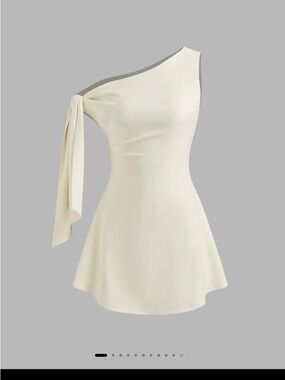 Cider One-Shoulder Cream Mini Dress with Draped Tie